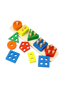 Generic Wooden Geometric Shape Stacking Blocks Multicolored Toy For Upto 12 Months 37x7.5x8cm