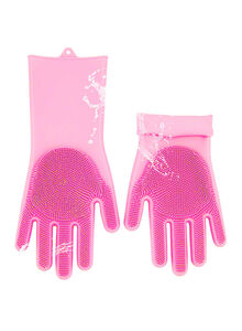 Generic Multi Usable Magic Silicone Gloves With Wash Scrubber Pink 240g