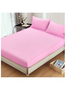 PARDA 100% Turkish Cotton Fitted Sheet Set 180X200+25cm, 2 Pillow Cases 50X75 cm Pink