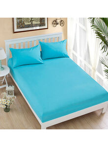 PARDA Fitted Bedsheet With Pillowcase Cotton Turquoise King