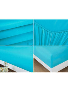 PARDA Fitted Bedsheet With Pillowcase Cotton Turquoise King