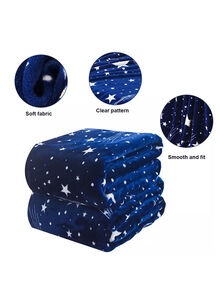 Fabienne Beautiful Stars Design Soft Fluffier Blanket Microfibre King Size Flannel Blue 200x240centimeter