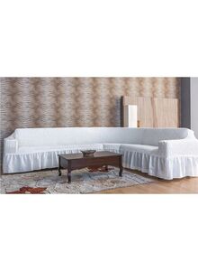 Fabienne Six Seater Stretchable L Shape Sofa Cover White 5.8metre