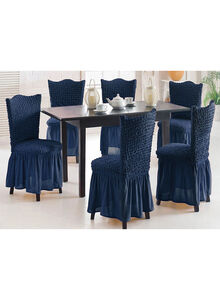 Fabienne 6-Piece Turkish Cotton Stretchable Chair Covers Set Dark Blue 100x50centimeter