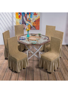 Fabienne 6-Piece Turkish Jacquard Dining Chair Cover Light Beige