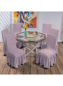 Fabienne 6-Piece Turkish Jacquard Dining Chair Cover Pink