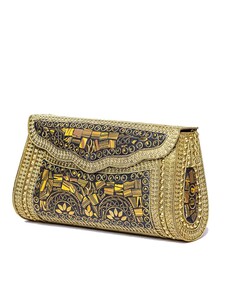 ArtFlyck Bohemia Rectangle Pebble Print Clutch Box with Detachable Sling, Gold