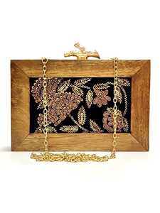 ArtFlyck Women's Girls Wooden Embroidered Purse Bridal Box Clutch with Detachable Sling Vintage Style Wallet Cross Body…