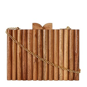 ArtFlyck Women's Wooden Textured Box Clutch Purse Bridal with Detachable Sling Vintage Style Wallet Cross Body