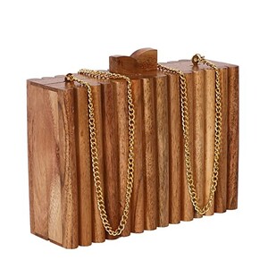 ArtFlyck Women's Wooden Textured Box Clutch Purse Bridal with Detachable Sling Vintage Style Wallet Cross Body