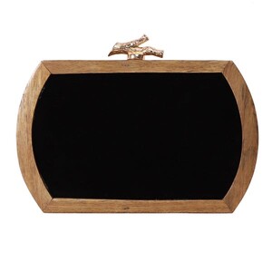 ArtFlyck Handcrafted Wooden Floral Style Oval Clutch, Black