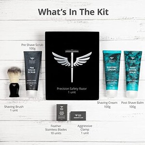 Bombay Shaving Company Complete Shaving Kit with Razor, Blades, Imitation Badger Brush, Scrub, Cream and Balm