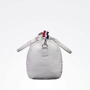 STRUTT 23 Ltr premium quality leather White Duffel Bag with Red and Blue Stripes