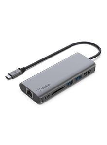 belkin Connect USB-C 6-in-1 Multiport Hub - HDMI 4K, Ethernet Port, SD Card Slot, 100W USB-C PD 3.0, 2x USB-A 3.0, 5 Gbps Bandwidth Gray