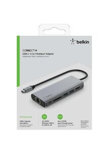 belkin Connect USB-C 6-in-1 Multiport Hub - HDMI 4K, Ethernet Port, SD Card Slot, 100W USB-C PD 3.0, 2x USB-A 3.0, 5 Gbps Bandwidth Gray