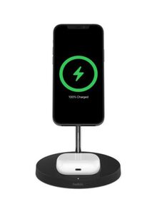 belkin BoostCharge Pro MagSafe 2-in-1 with 15W Wireless Charger Stand - UK Black/White