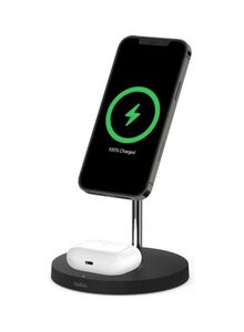 belkin BoostCharge Pro MagSafe 2-in-1 with 15W Wireless Charger Stand - UK Black/White