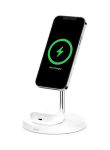 belkin BoostCharge Pro MagSafe 2-in-1 with 15W Wireless Charger Stand - UK White