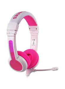 BuddyPhones School Plus Kids Headphones With High Performance Beam Mic Pink/White