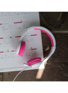 BuddyPhones School Plus Kids Headphones With High Performance Beam Mic Pink/White