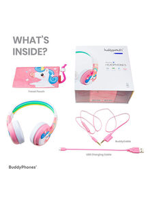 BuddyPhones Wave Bluetooth Kids Headphones Waterproof Unicorn Pink