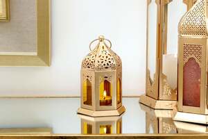 Pan Home Millary Lantern 10x9x15cm-gold and Amber