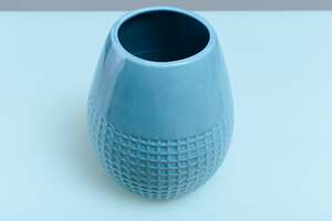 Pan Home Dolomite Vase W/texture Light Blue D22x26cm