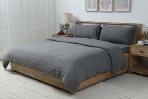 Pan Home Belgian Flax Linen S/3 Duvet Cover Charcoal 230x220cm