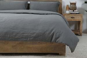 Pan Home Belgian Flax Linen S/3 Duvet Cover Charcoal 230x220cm