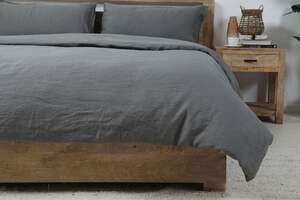 Pan Home Belgian Flax Linen S/3 Duvet Cover Charcoal 260x220cm