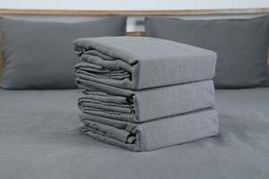 Pan Home Belgian Flax Linen S/3 Fitted Sheet Charcoal 180x210+33cm