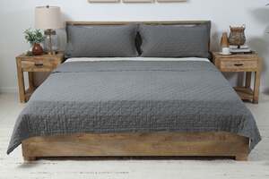 Pan Home Belgian Flax Linen S/3 Quilt Charcoal 220x220cm