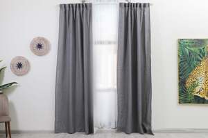 Pan Home Belgian Flax Linen 3in1 Curtain Pair Charcoal 140x300cm