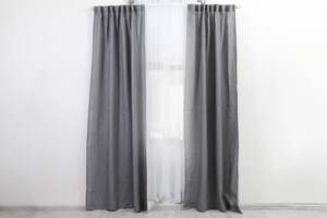 Pan Home Belgian Flax Linen 3in1 Curtain Pair Charcoal 140x300cm