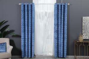 Pan Home Abra Jacquard Curtain Pair Light Blue 140x240cm
