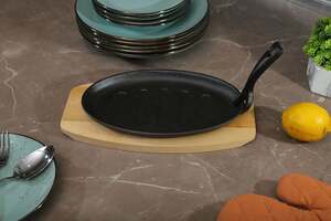 Pan Home Ferric Cast Iron Sizzler W/tray Black 32cm