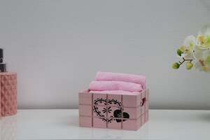 Pan Home Heart 4pcs Towel In Basket Pink 14x13x8cm