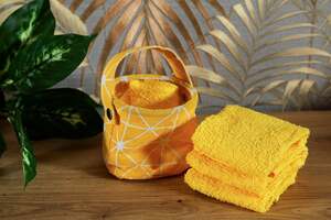 Pan Home Jeanna 4pcs Towel In Basket Yellow D11x10cm