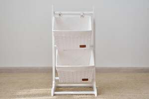 Pan Home Vanna 2-tier Wooden Rack With 2-baskets White 35x35x70cm