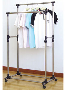 Generic Double Pole Clothes Hanger Silver/Black Medium