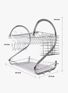 Generic 2-Tier Dish Drying Rack With Drain Board Silver/White