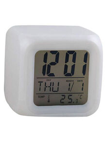 Voberry 7 Colours Glowing LED Digital Alarm Clock White/Grey 6.2 x 6.2cm