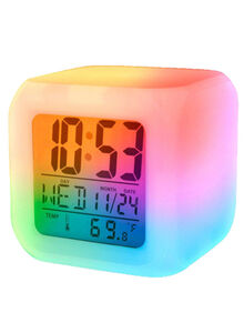 Voberry 7 Colours Glowing LED Digital Alarm Clock White/Grey 6.2 x 6.2cm