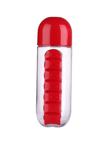 Generic Water Bottle With Pill Organizer Red/Clear