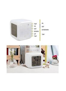 Generic Thermometer Night Glowing Cube 7 Colors Digital Alarm Clock White