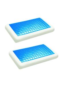 Generic 2-Piece Gel Memory Foam Pillow Set Blue/White 40x70centimeter