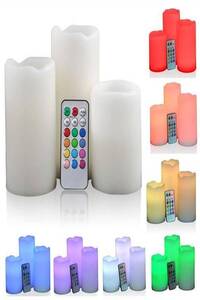 Generic LED Color Changing Flameless Candle Set With Remote 15,11,7centimeter