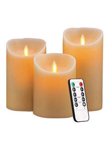 Beauenty 3 Battery Operated Flameless Candles Yellow 9x25cm