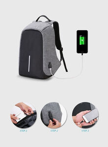 Generic Anti-theft Laptop Notebook Backpack With USB Charging Port Grey/Black