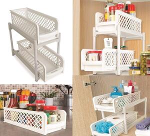 Muzz Portable 2 Tier Basket Drawer Kitchen And Bathroom Cabinets White